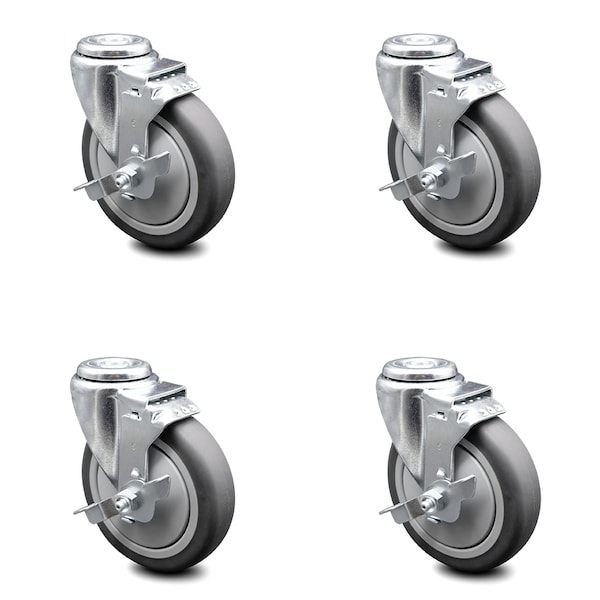 5 Inch Thermoplastic Rubber Wheel Swivel Bolt Hole Caster Set with Brake SCC